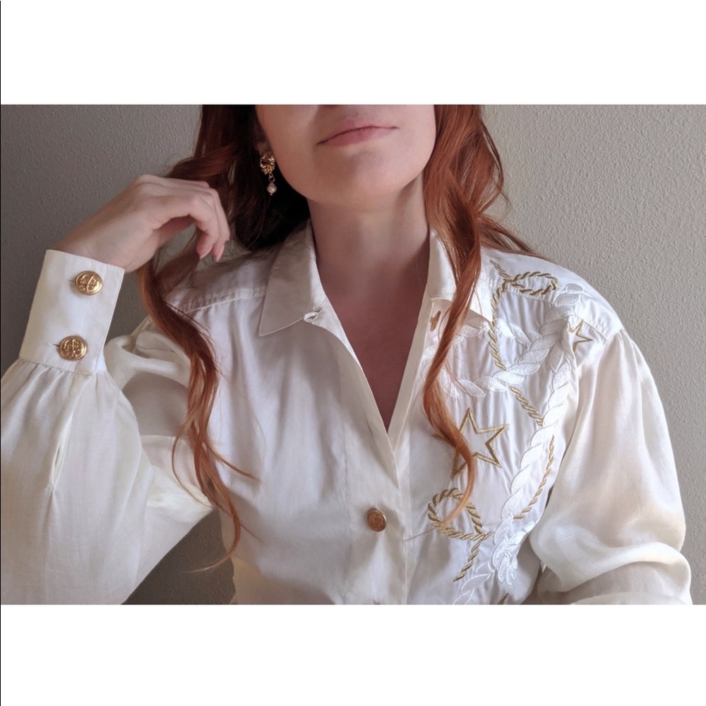 Escada Silk White Blouse Top Shirt Vintage 34 M